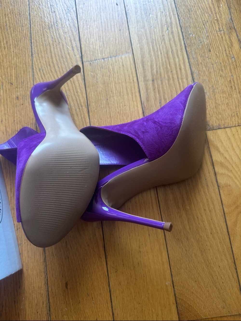 Steve Madden Purple Suede Peep-Toe Stiletto Mules - Picture 3 of 6